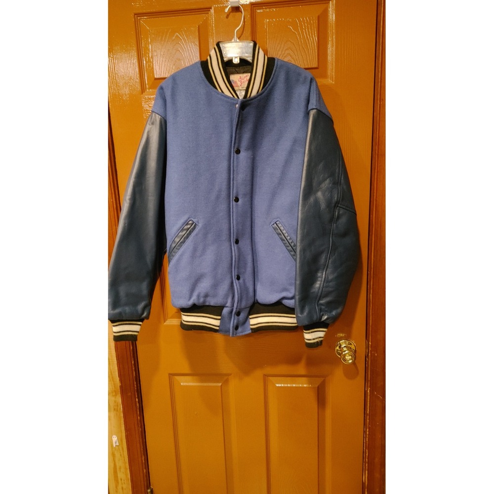 Ripon Jackets Varsity Jacket Mens XL Blue Leather Wool Excellent Made in USA